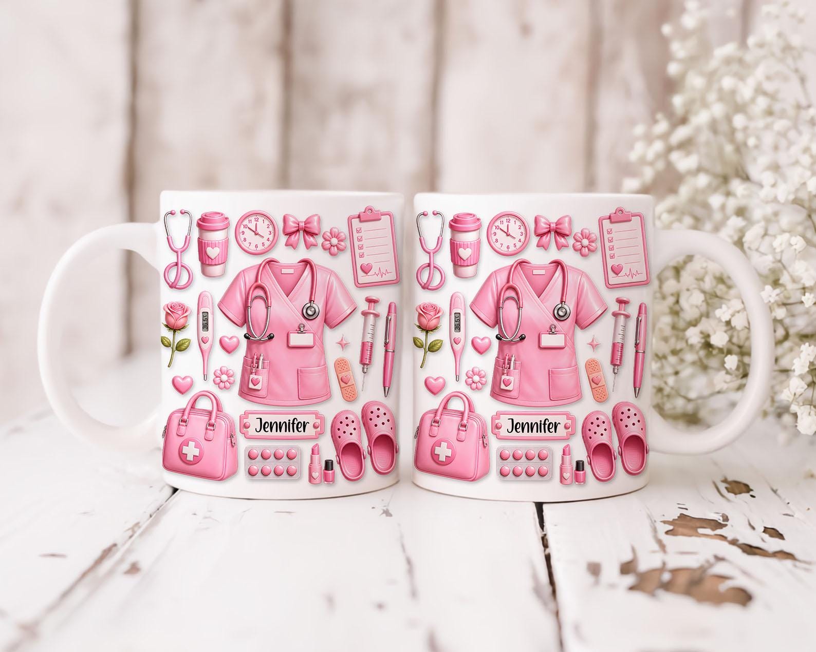 Digital File Custom Name Nurse 11oz Mug Wrap, Faux 3D Pink Nurse 11oz Mug Template, Medical 11oz Mug Png, Doctor Coffee Mug Wrap, Nurse Mug