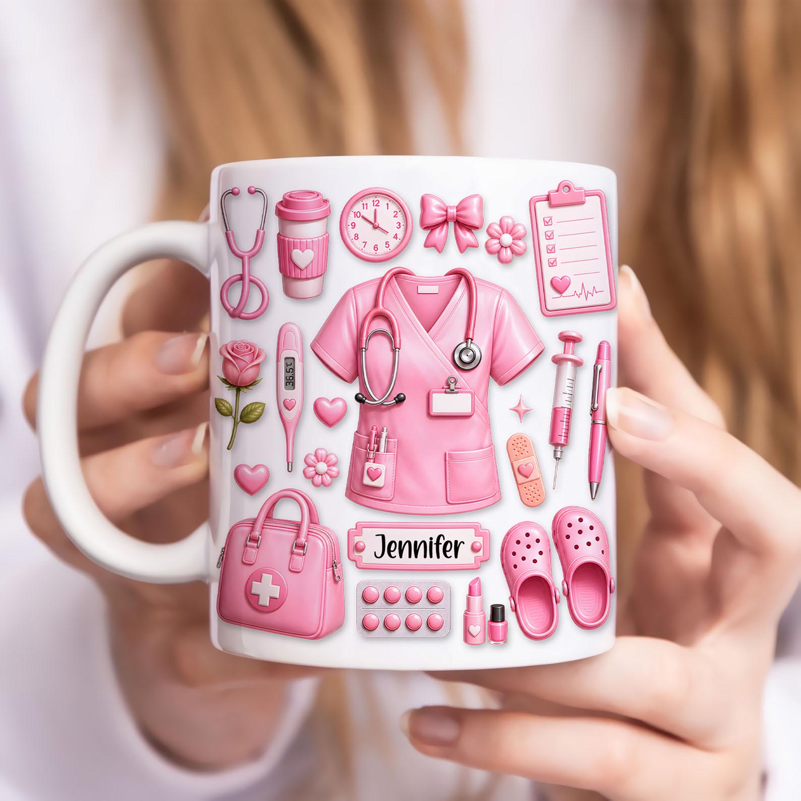 Digital File Custom Name Nurse 11oz Mug Wrap, Faux 3D Pink Nurse 11oz Mug Template, Medical 11oz Mug Png, Doctor Coffee Mug Wrap, Nurse Mug