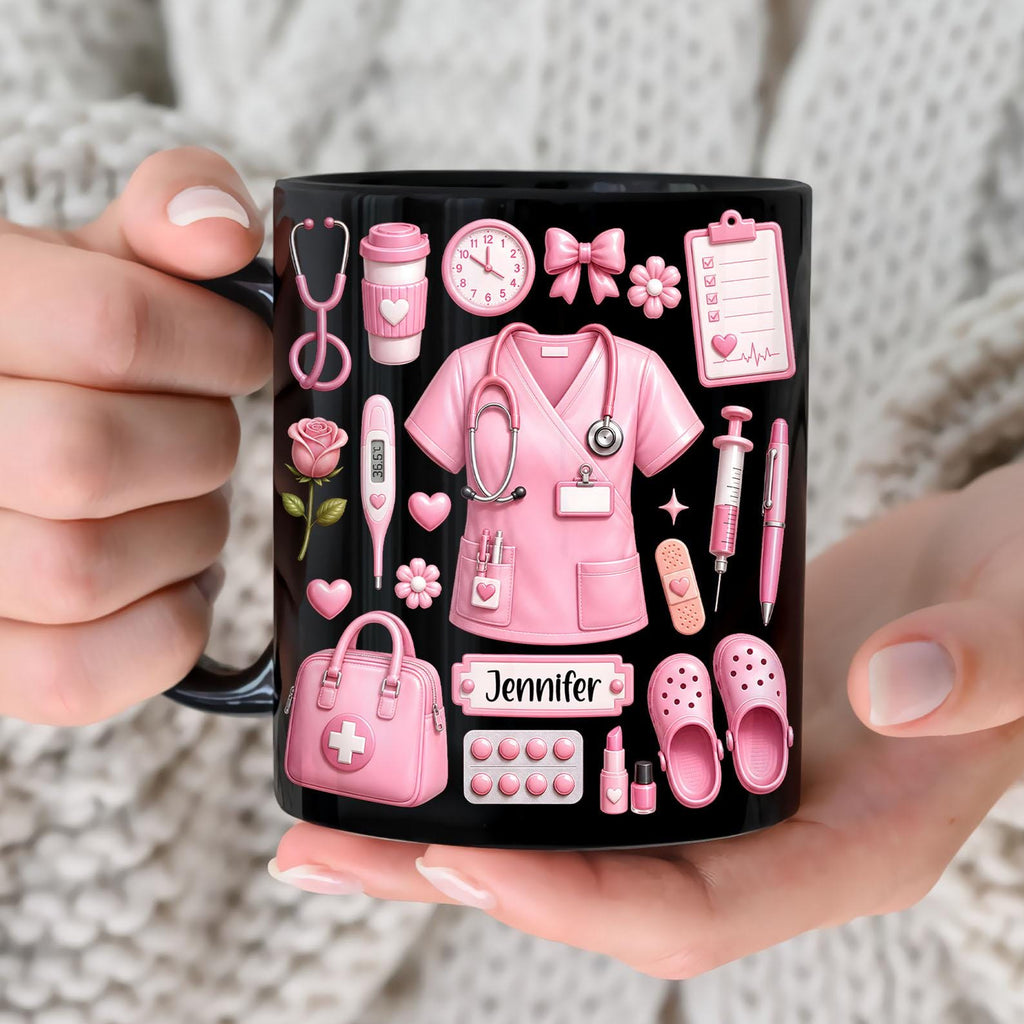 Digital File Custom Name Nurse 11oz Mug Wrap, Faux 3D Pink Nurse 11oz Mug Template, Medical 11oz Mug Png, Doctor Coffee Mug Wrap, Nurse Mug