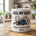 Personalized 3D Inflated Effect Sports Dad Mug, Custom Father's Day Mug, Dad My Hero Coffee Cup, Baseball Soccer Basketball Gift For Dad