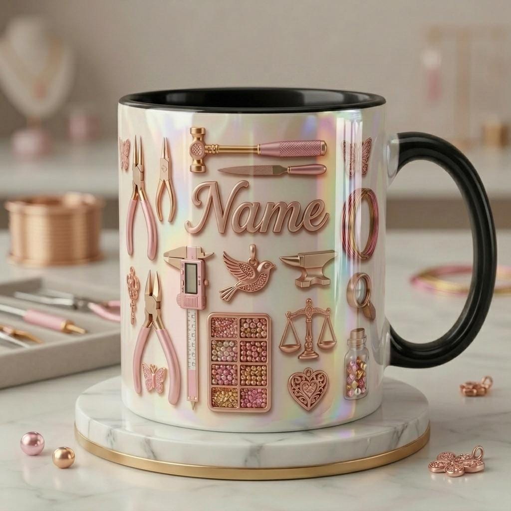 Personalized Jewelry Mug, Jewelry Maker Gift, Bead Artist Cup, Handmade Jewelry Mug, Custom Name Gift