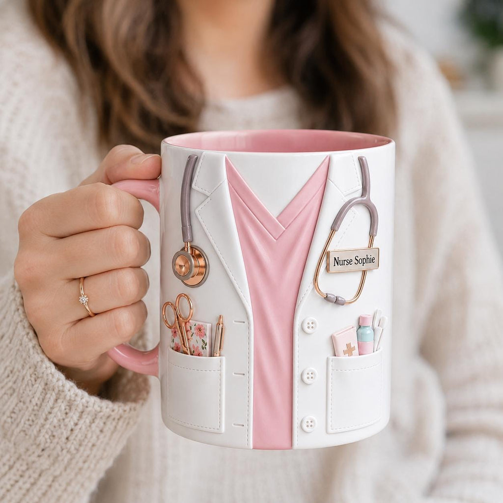 Custom Name Nurse Life Faux 3D Effect Mug, Nurse Life Coffee Cup, Gift for Nurse Her, 2D PRINTED MUG