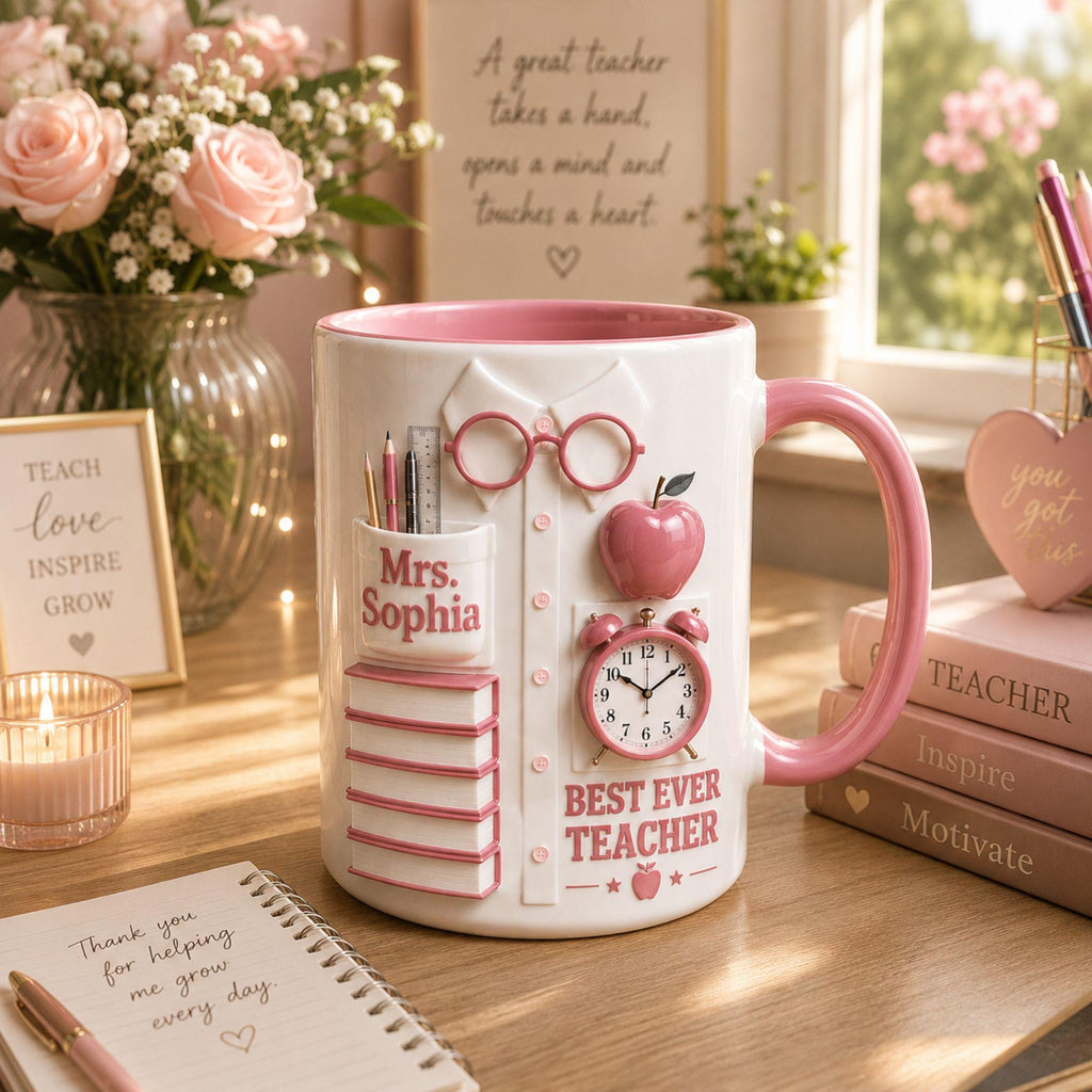 Personalized Teacher Appreciation 3D Coffee Mug, Custom Best Ever Teacher Coffee Mug, Teacher Appreciation Gift, Back To School Gift