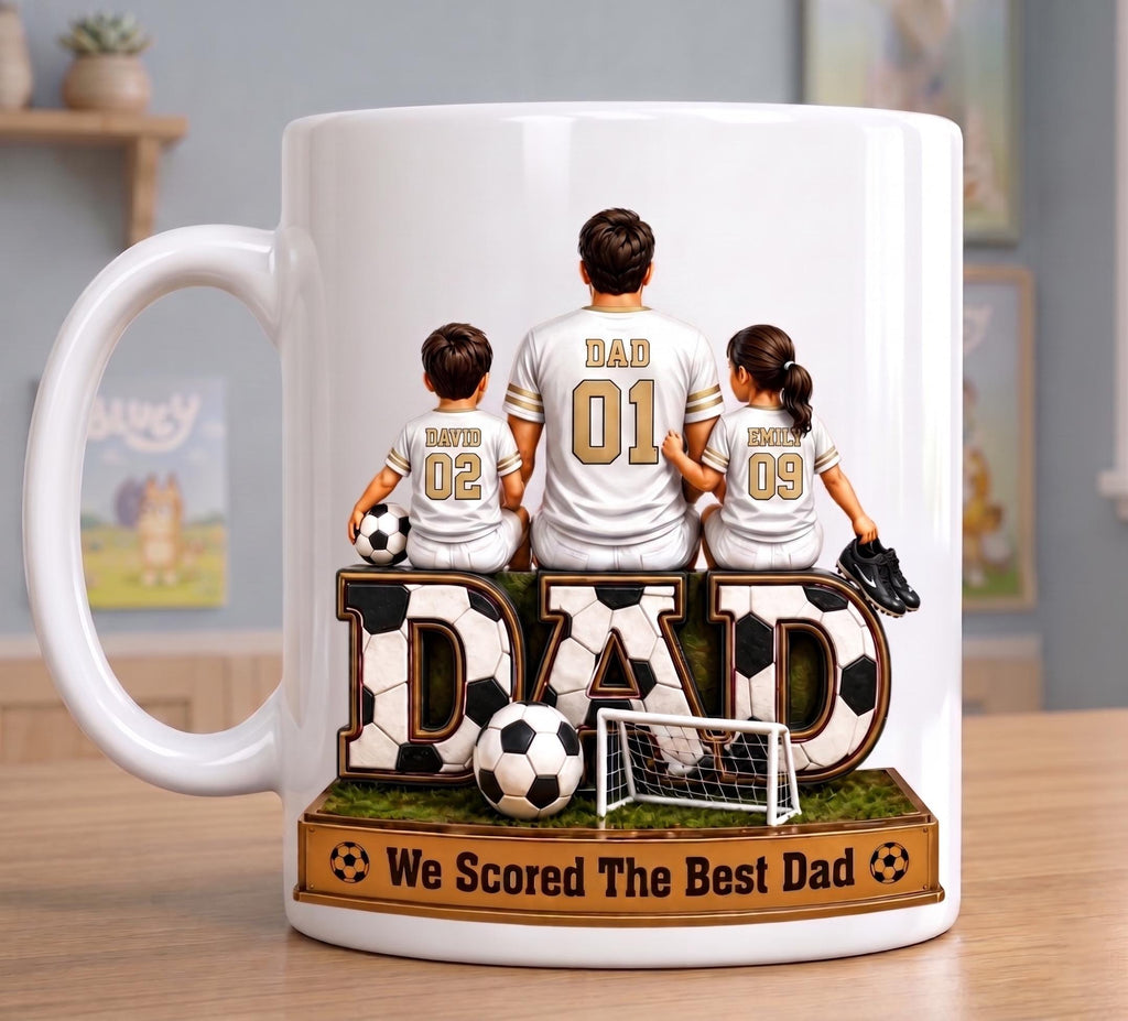 Personalized Soccer Dad Mug, We Scored The Best Dad Mug, Custom Dad And Kids Mug, Father's Day Gift From Kids, Football Dad Cup