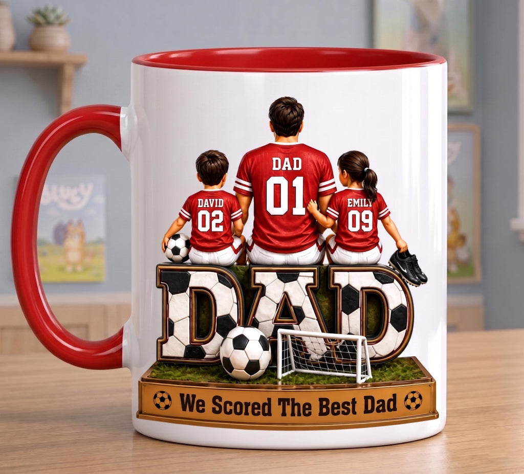 Personalized Soccer Dad Mug, We Scored The Best Dad Mug, Custom Dad And Kids Mug, Father's Day Gift From Kids, Football Dad Cup