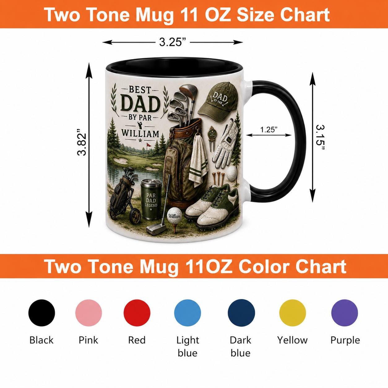 Personalized Best Dad By Par Ceramic Mug, Daddy Coffee and Tea Cup For Golf Lover, 3D Mug Gift For Father's Day