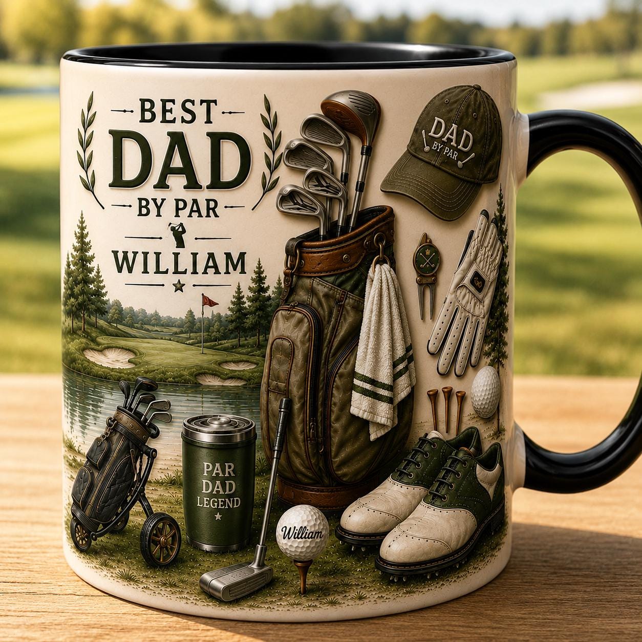 Personalized Best Dad By Par Ceramic Mug, Daddy Coffee and Tea Cup For Golf Lover, 3D Mug Gift For Father's Day