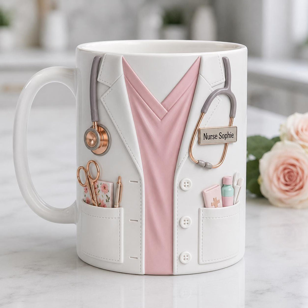 Custom Name Nurse Life Faux 3D Effect Mug, Nurse Life Coffee Cup, Gift for Nurse Her, 2D PRINTED MUG