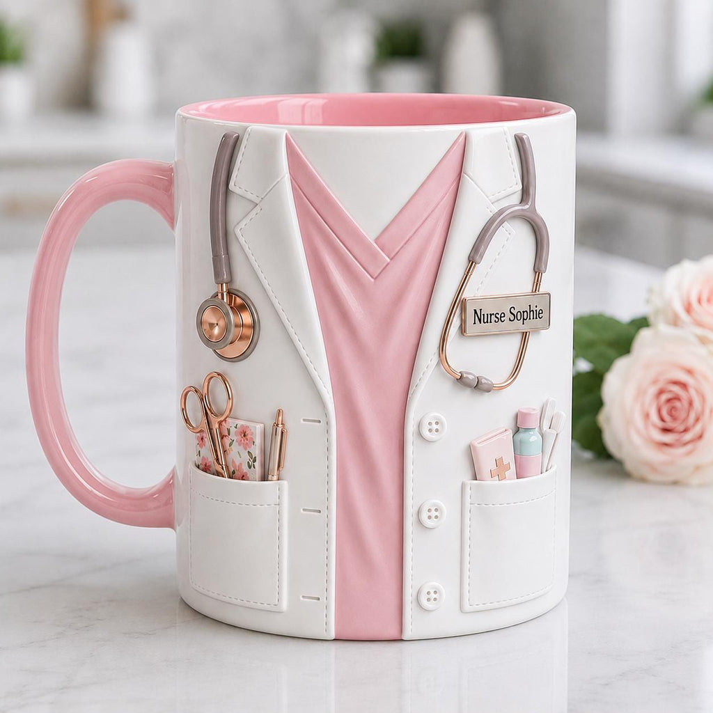 Custom Name Nurse Life Faux 3D Effect Mug, Nurse Life Coffee Cup, Gift for Nurse Her, 2D PRINTED MUG