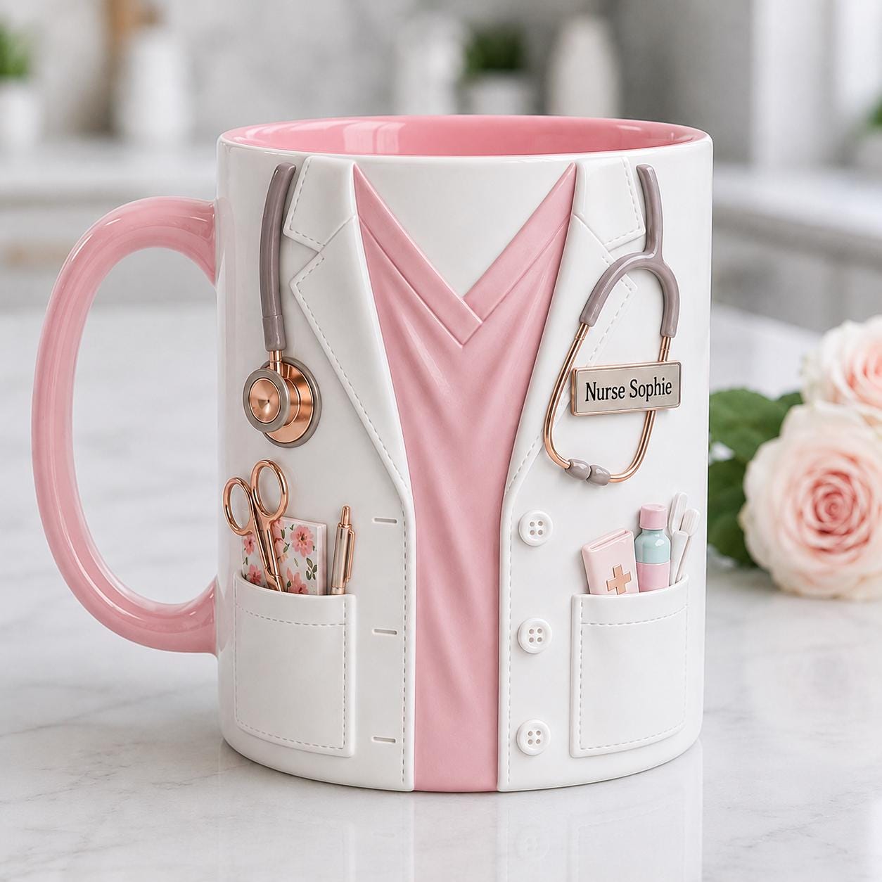 Custom Name Nurse Life Faux 3D Effect Mug, Nurse Life Coffee Cup, Gift for Nurse Her, 2D PRINTED MUG
