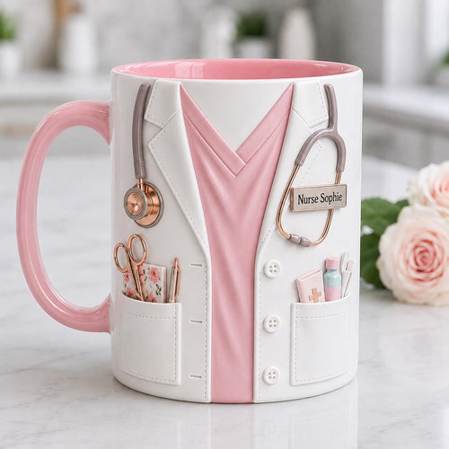 Custom Name Nurse Life Faux 3D Effect Mug, Nurse Life Coffee Cup, Gift for Nurse Her, 2D PRINTED MUG